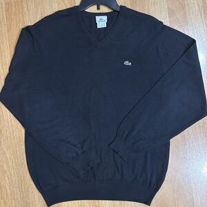 Men's Lacoste Black Cotton V-Neck Knit Long Sleeve Sweater Size 4 :/ Large